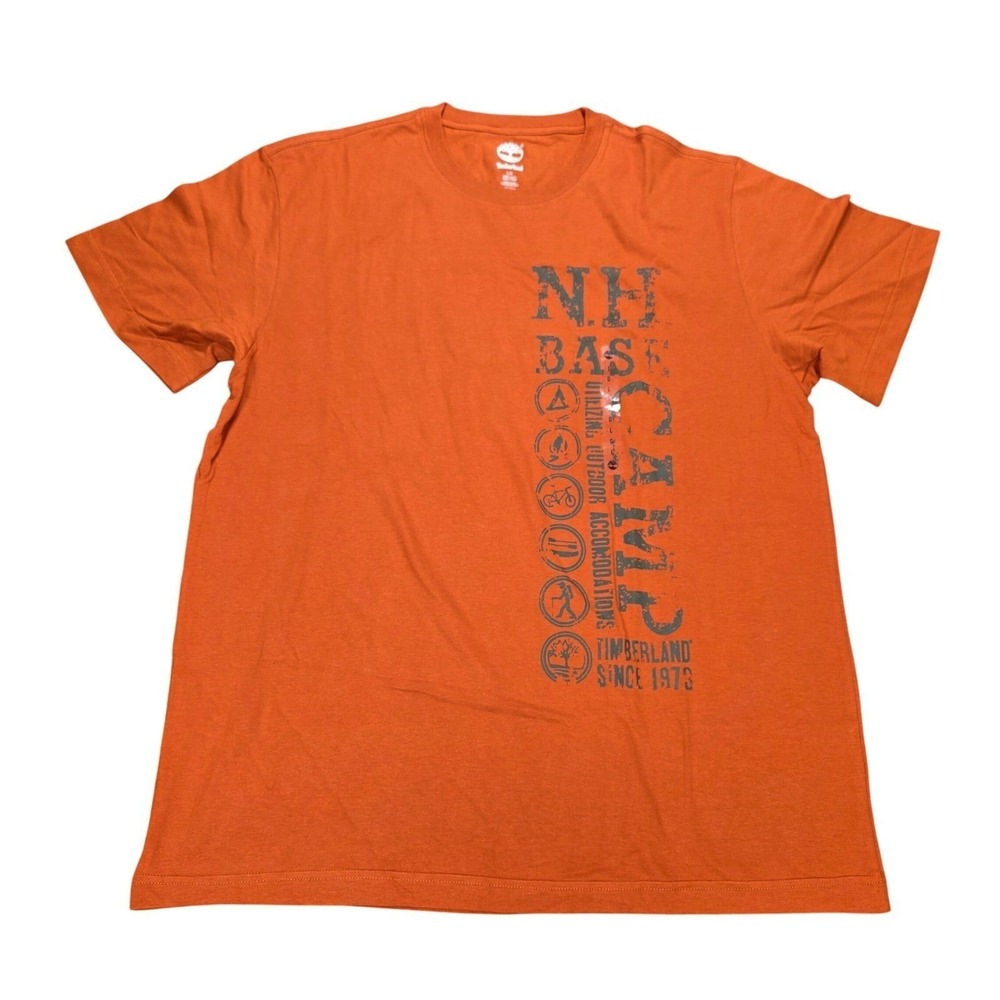 Timberland 100% Cotton Graphic T-Shirt Men's Size L Orange NH Base Camp NEW
